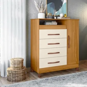 Cômoda Sapateira 1 Porta 4 Gavetas Turquesa Carvalho Grife/Off White