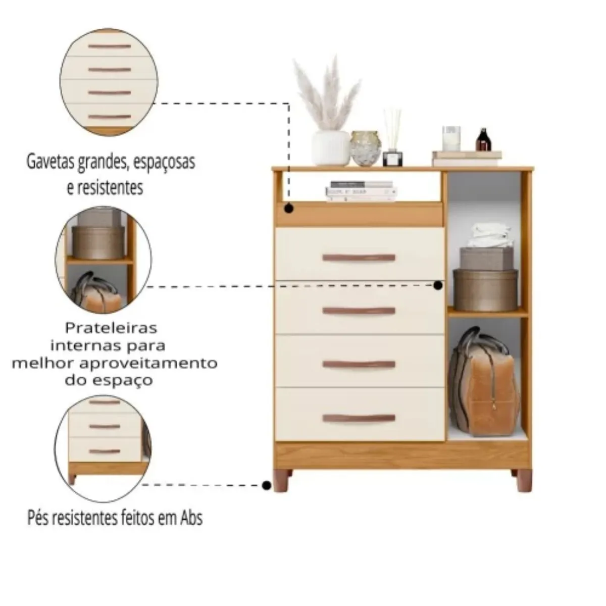 Cômoda Sapateira 1 Porta 4 Gavetas Turquesa Carvalho Grife/Off White