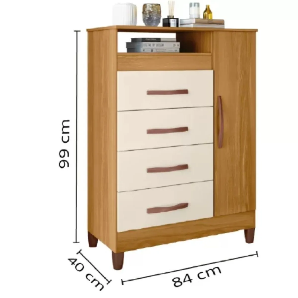 Cômoda Sapateira 1 Porta 4 Gavetas Turquesa Carvalho Grife/Off White