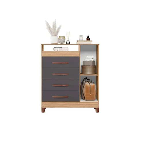 Cômoda Sapateira 1 Porta 4 Gavetas Turquesa Nature/Titanium