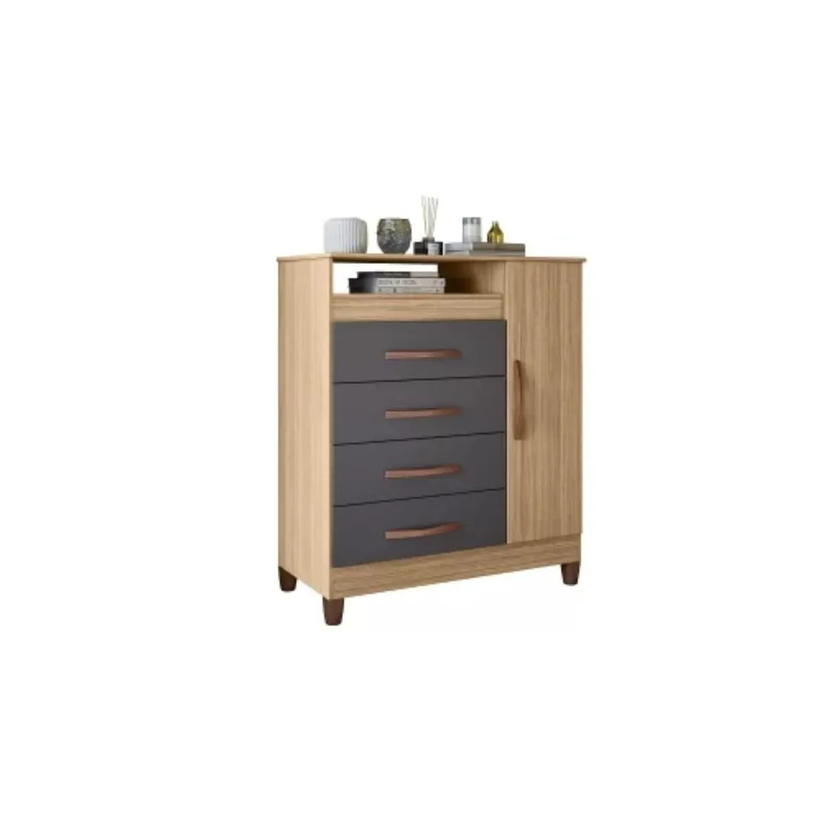 Cômoda Sapateira 1 Porta 4 Gavetas Turquesa Nature/Titanium