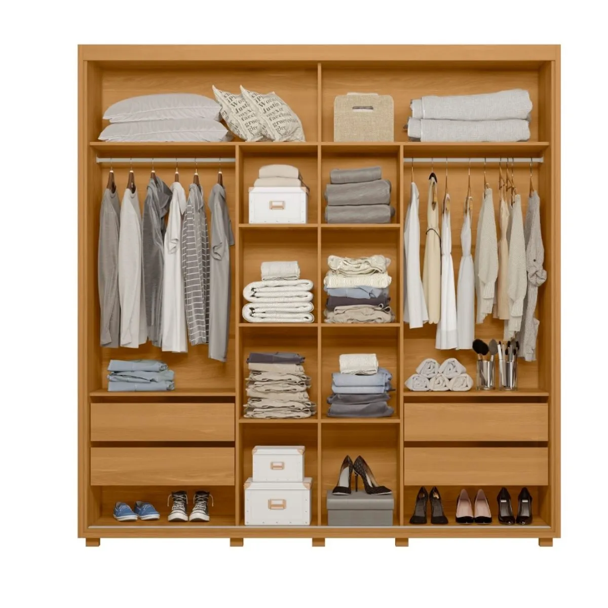 Guarda-Roupa Casal 2 Portas de Correr Viena com Espelho Carvalho Grife/Off White