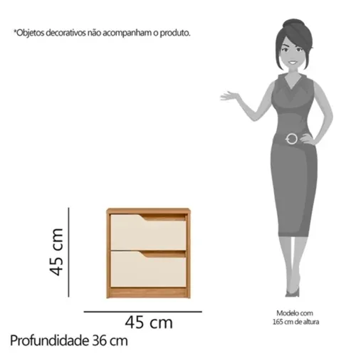 Mesa de Cabeceira 2 Gavetas Flex Doble Avelã/Fendi Metallic