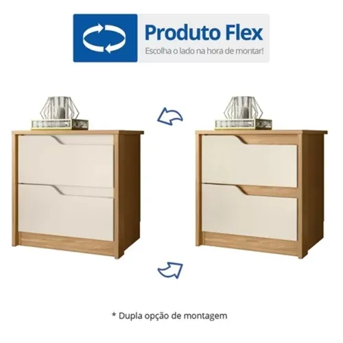 Mesa de Cabeceira 2 Gavetas Flex Doble Avelã/Fendi Metallic