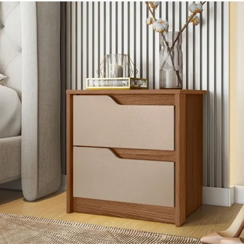 Mesa de Cabeceira 2 Gavetas Flex Doble Avelã/Fendi Metallic