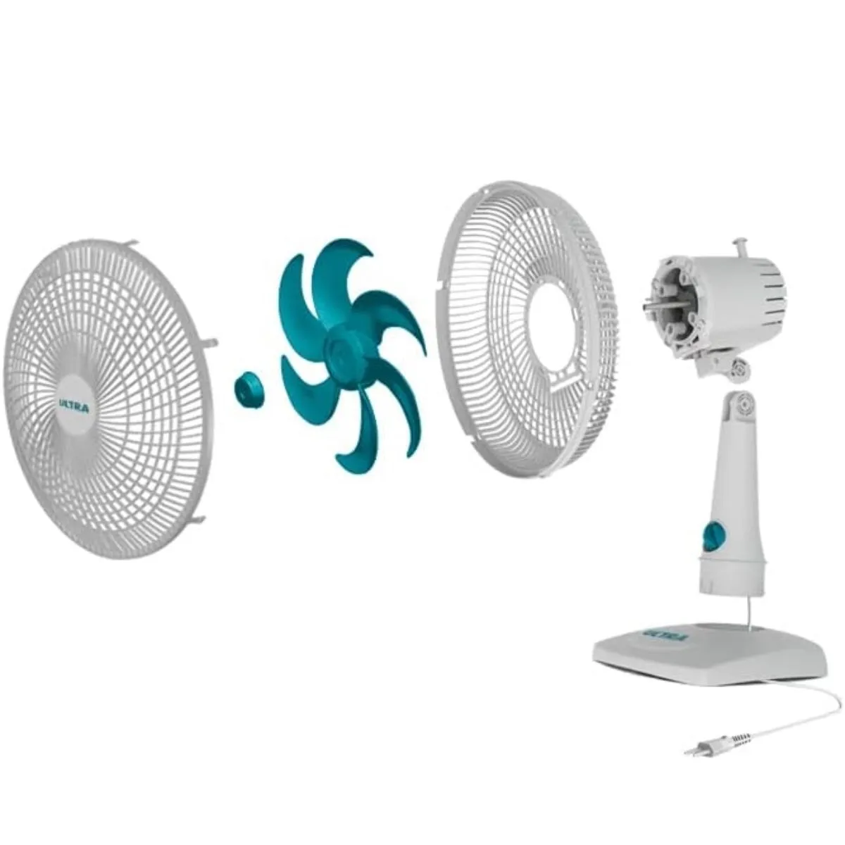 Ventilador de Mesa Ultra V-30 30cm 6 Pás Branco/Azul Petróleo 220V