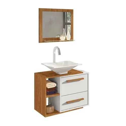 Conjunto para Banheiro Barcelona Com Cuba e Espelheira Cinamomo Branco