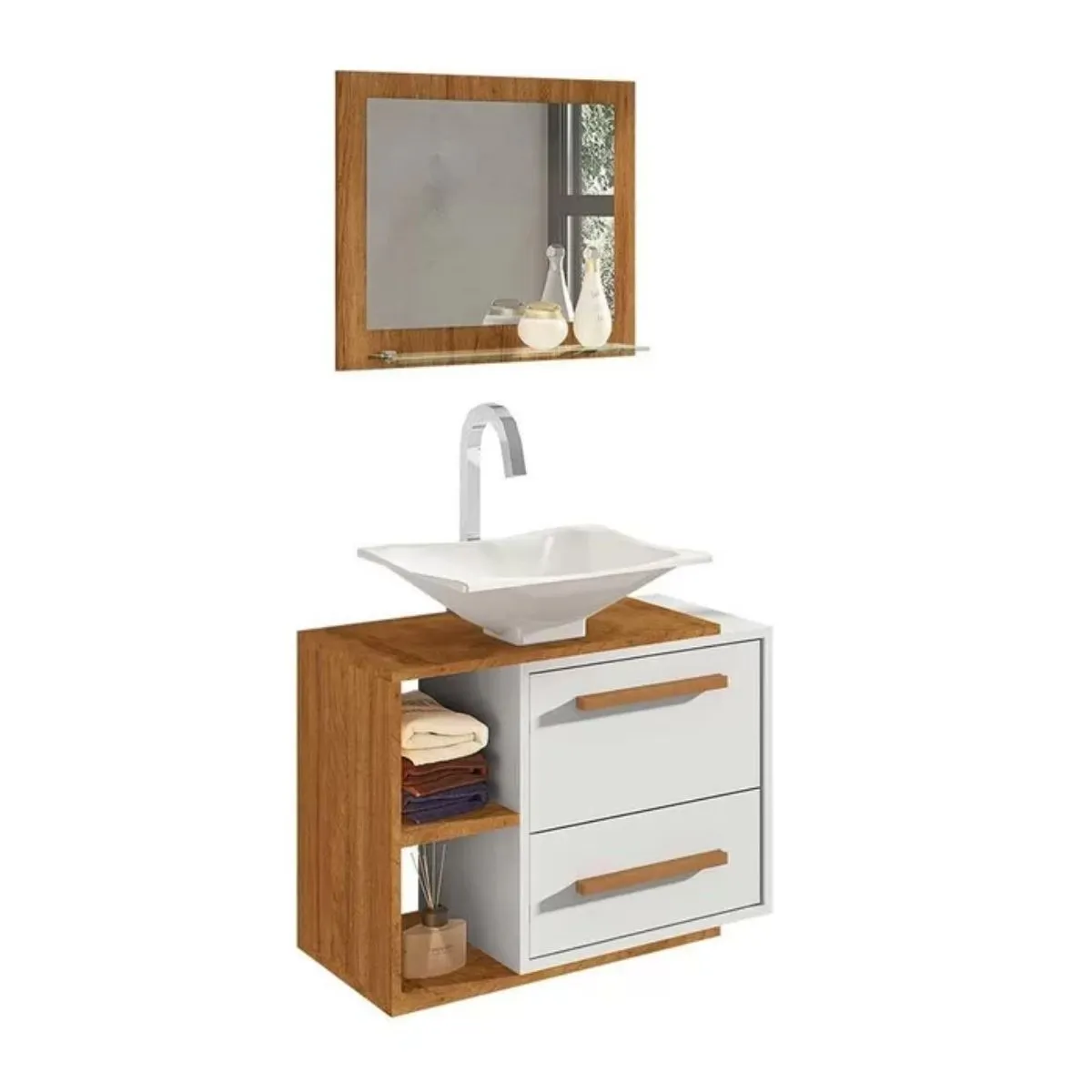 Conjunto para Banheiro Barcelona Com Cuba e Espelheira Cinamomo Branco