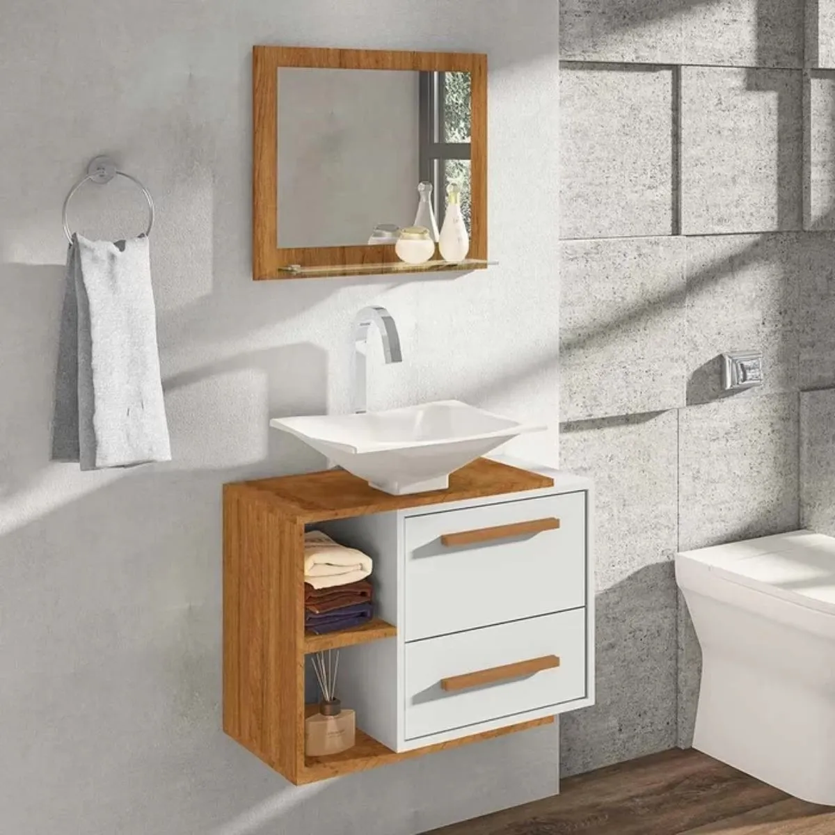 Conjunto para Banheiro Barcelona Com Cuba e Espelheira Cinamomo Branco