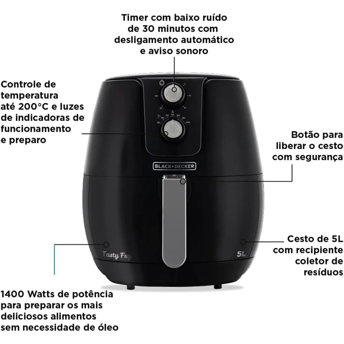 Fritadeira Elétrica Air Fryer Black & Decker AFM5 5L Preta 1400W 220V