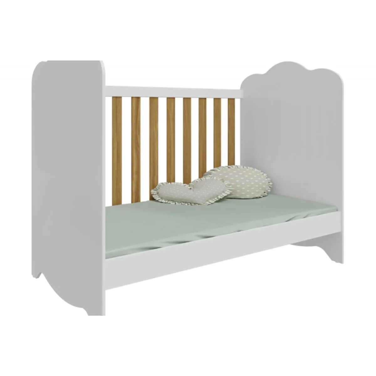 Berço Americano Clara Mini Cama 3 em 1 Branco Brilho/Amêndoa