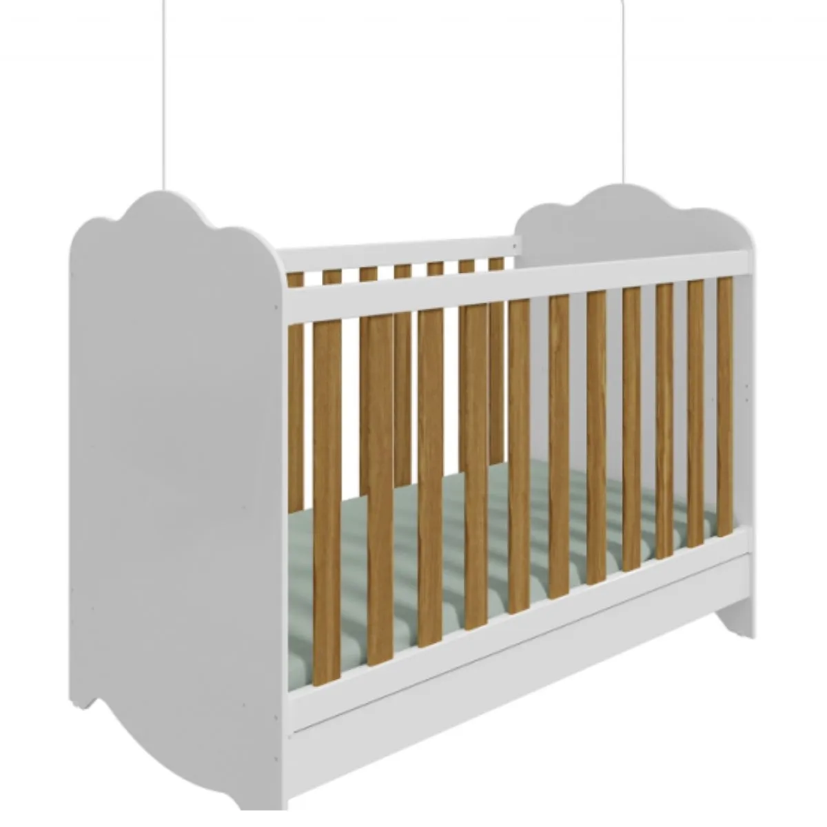 Berço Americano Clara Mini Cama 3 em 1 Branco Brilho/Amêndoa