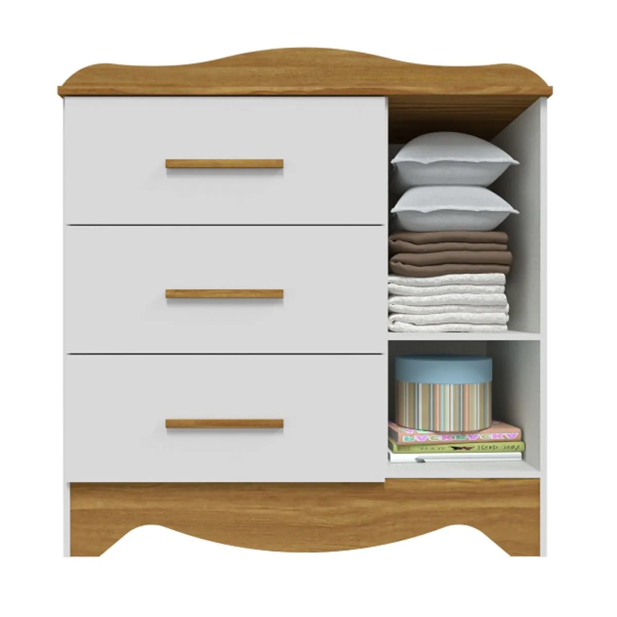 Cômoda Infantil Clara 1 Porta 3 Gavetas Branco Brilho/Amêndoa