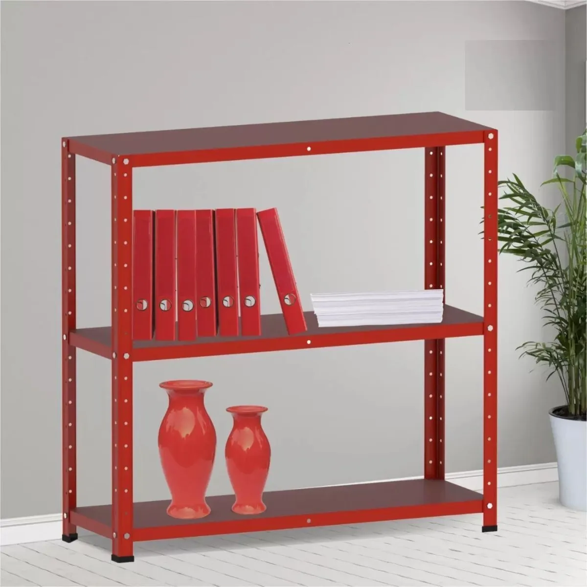Estante De Aço Pandin Multiuso Com 3 Prateleiras 900x92x300mm EDP03 Vermelho