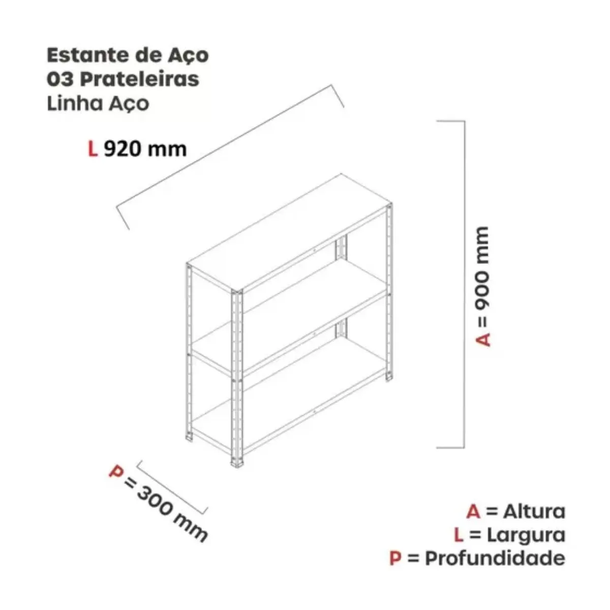 Estante De Aço Pandin Multiuso Com 3 Prateleiras 900x92x300mm EDP03 Preto