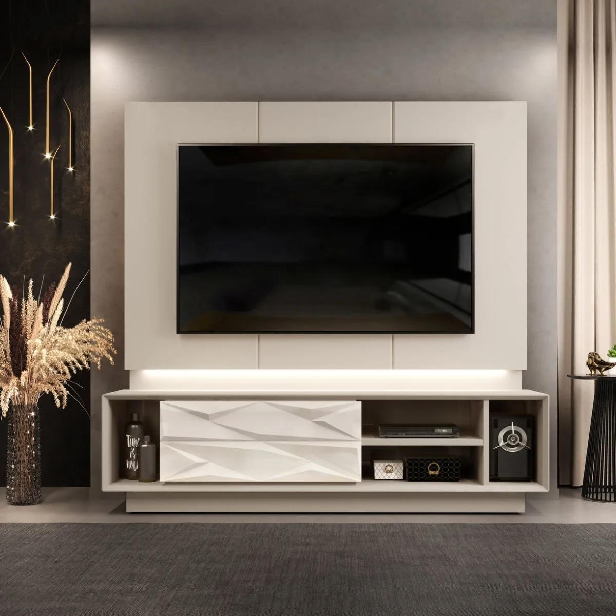 Bancada com Painel Luigi 2,00 Para TV até 75 Form Off White/Off White