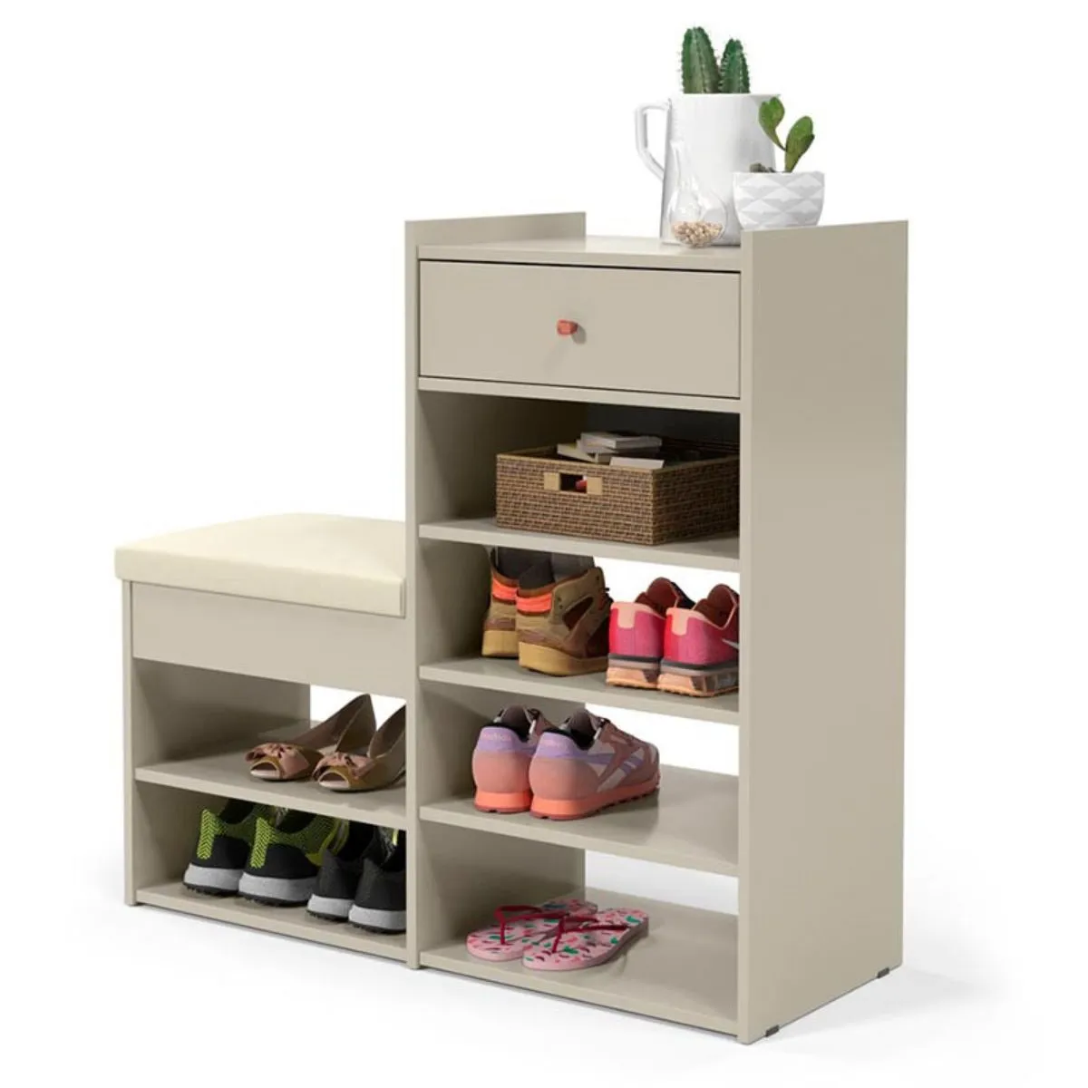 Sapateira Hall Com Assento Almofadado 1 Gaveta Off White