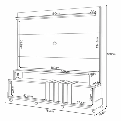 Estante Home Theater Bold 1.8 para TV até 65 Cinamomo/Off White - HB Móveis