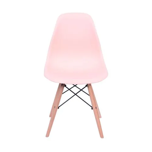 Cadeira Fixa Decorativa Polipropileno Rosa Com Pés de Madeira - Anima