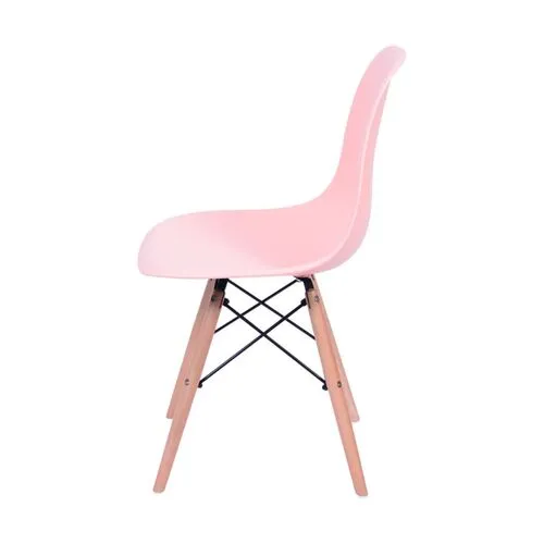 Cadeira Fixa Decorativa Polipropileno Rosa Com Pés de Madeira - Anima