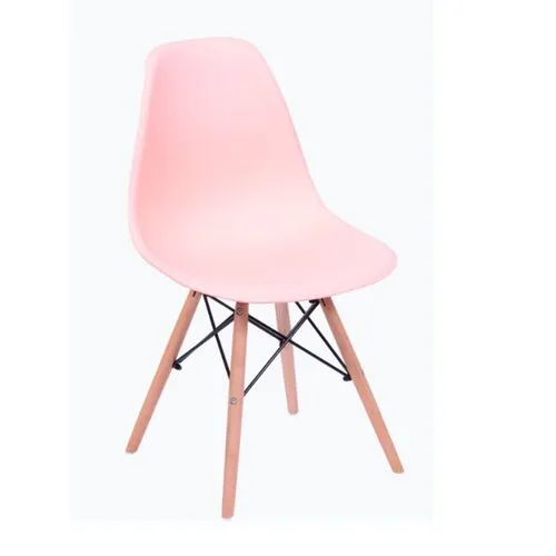 Cadeira Fixa Decorativa Polipropileno Rosa Com Pés de Madeira - Anima