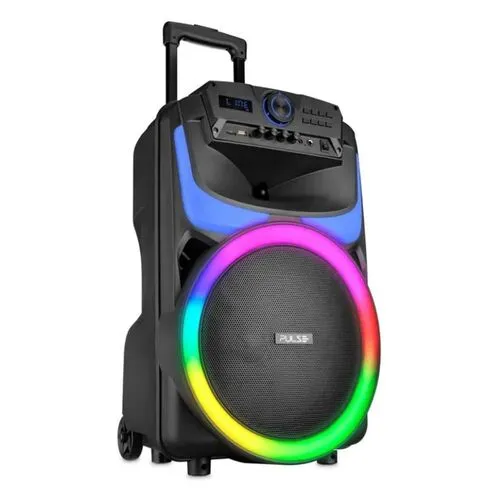 Caixa De Som Amplificada Bluetooth Portátil Pulse Burst SP403 550w RMS USB Fm Com Rodinhas