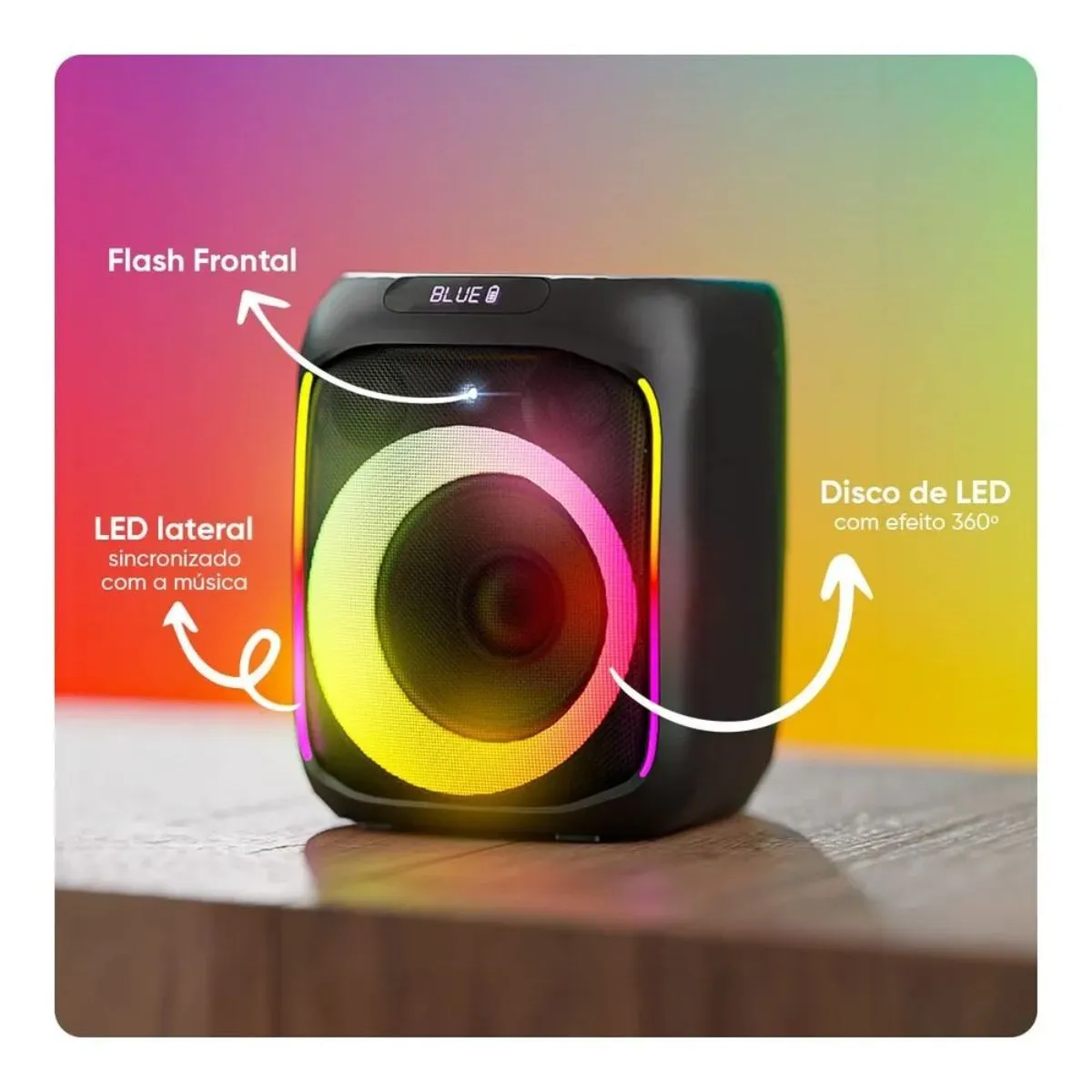 Caixa de Som Amplificada GT Cube 250w Rms TWS Bluetooth USB Rádio FM e Entrada Auxiliar Bivolt