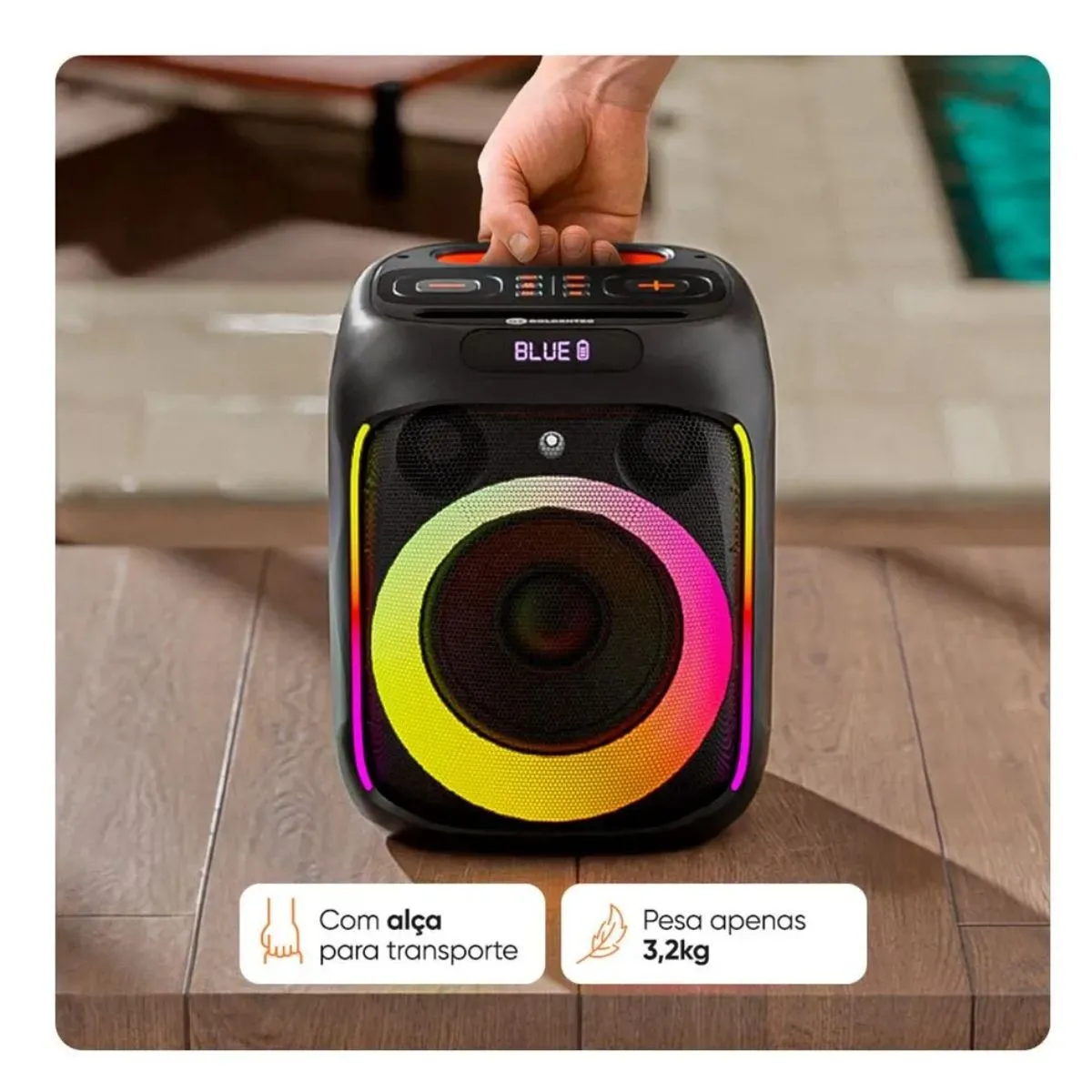 Caixa de Som Amplificada GT Cube 250w Rms TWS Bluetooth USB Rádio FM e Entrada Auxiliar Bivolt