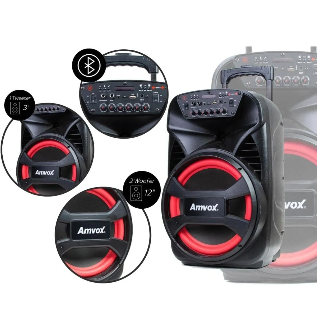 Caixa de Som Amplificada Amvox ACA-480 RMS 480W Viper II Double Coil