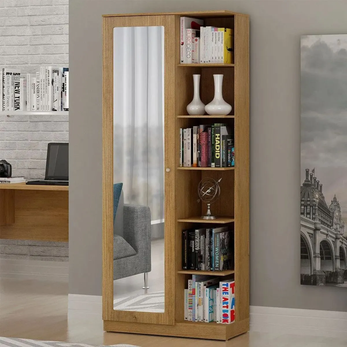 Armário Multiuso João Pessoa 1 Porta Com Espelho Cinamomo - Valdemoveis