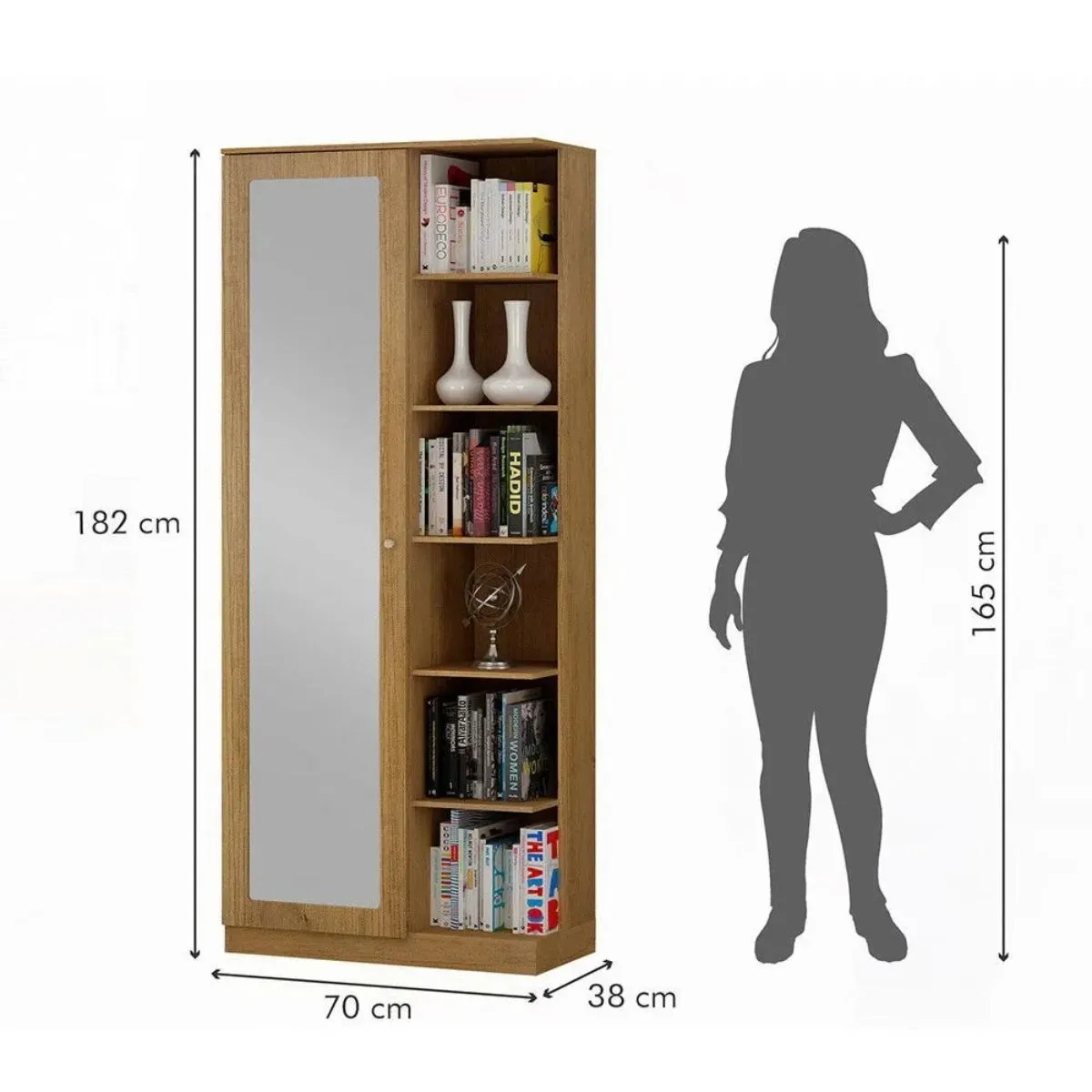 Armário Multiuso João Pessoa 1 Porta Com Espelho Cinamomo - Valdemoveis
