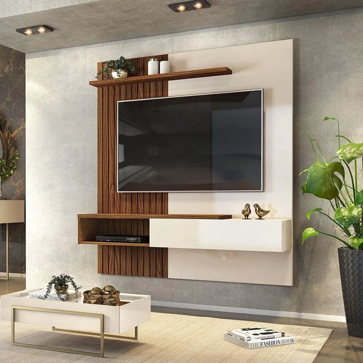 Painel Tito Para TV até 65 Polegadas Off White/Marroquim