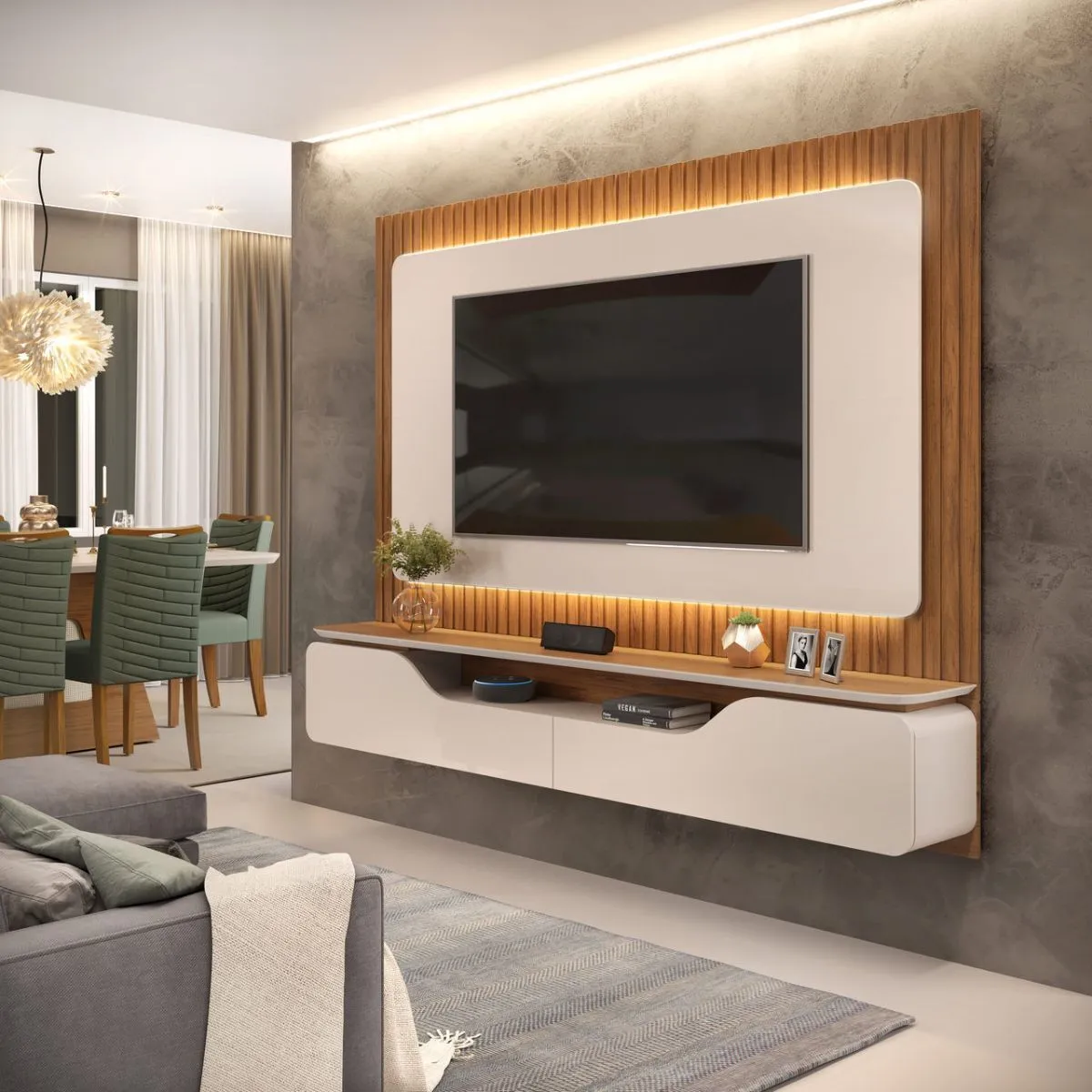 Painel Treviso para TV até 70 Polegadas Off White/Freijó