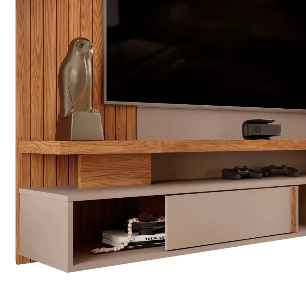 Painel Leoni Para TV Até 65 Polegadas Griz/Carvalho Nobre