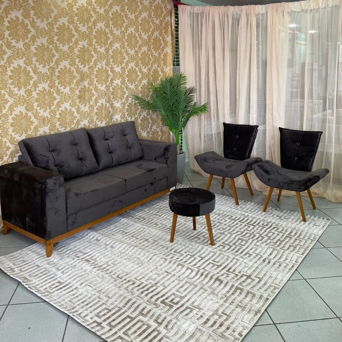 Kit Marina Com Sofá 2 Lugares + 2 Poltronas e 1 Puff Jolie 08 Chocolate Jolie