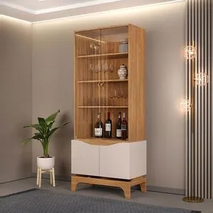 Cristaleira Nice 2 Portas em Vidro 2 Portas em MDF 3 Prateleiras Carvalho Nobre/Off White DJ