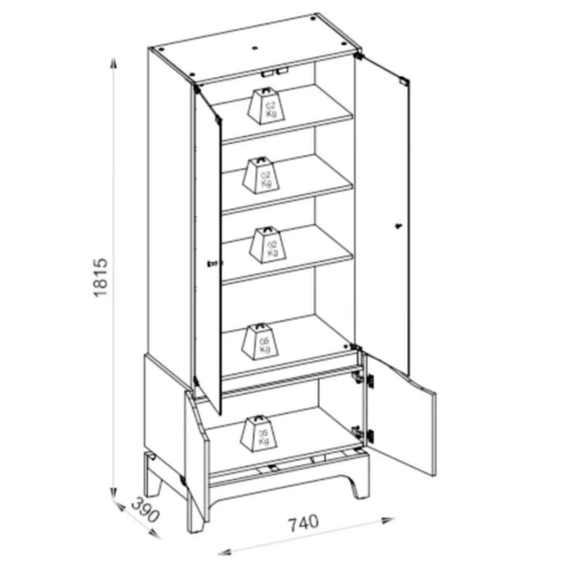 Cristaleira Nice 2 Portas em Vidro 2 Portas em MDF 3 Prateleiras Carvalho Nobre/Off White DJ