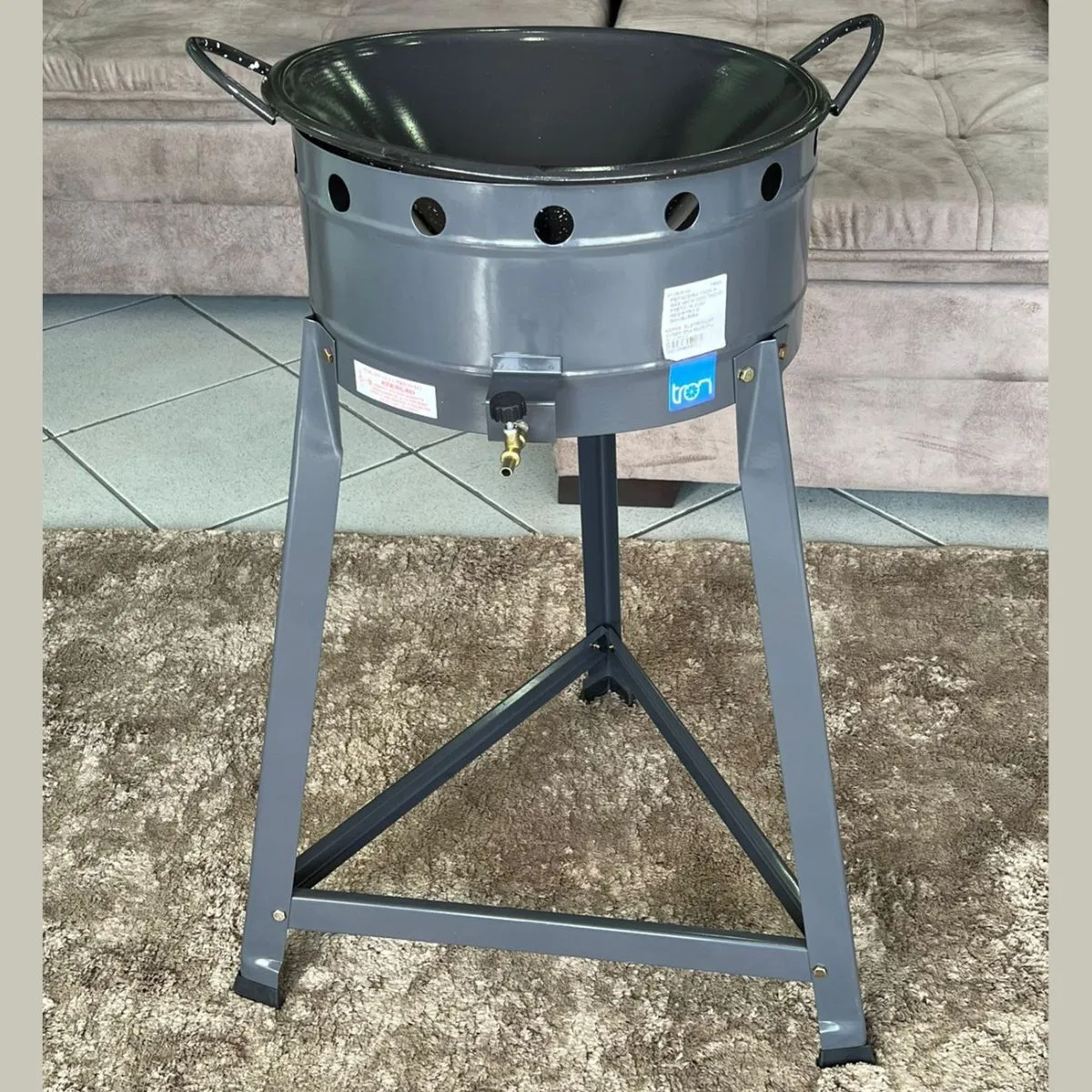 Fritadeira Tron A Gás 40cm Com Tacho Preto 16 Com Registro E Mangueira