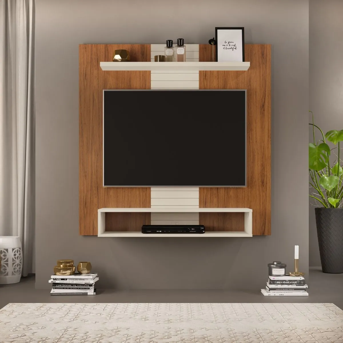 Painel Suspenso Smart Para TV 47 Polegadas Freijó/Off White