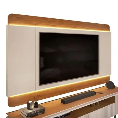 Bancada Com Painel Firenze 3D Para TV Até 65 Polegadas Off White/Freijó - DJ Móveis
