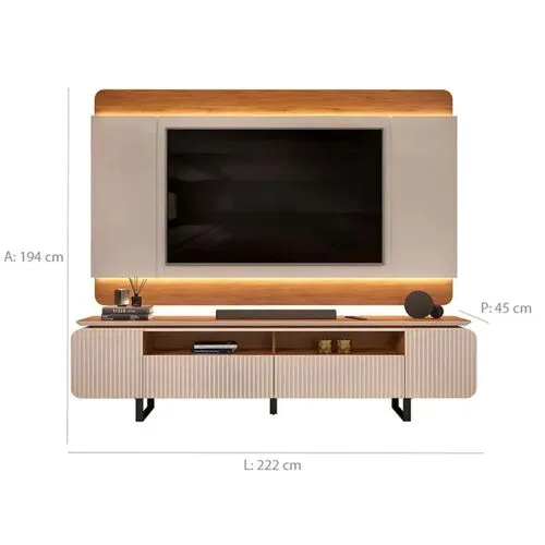 Bancada Com Painel Firenze 3D Para TV Até 65 Polegadas Off White/Freijó - DJ Móveis
