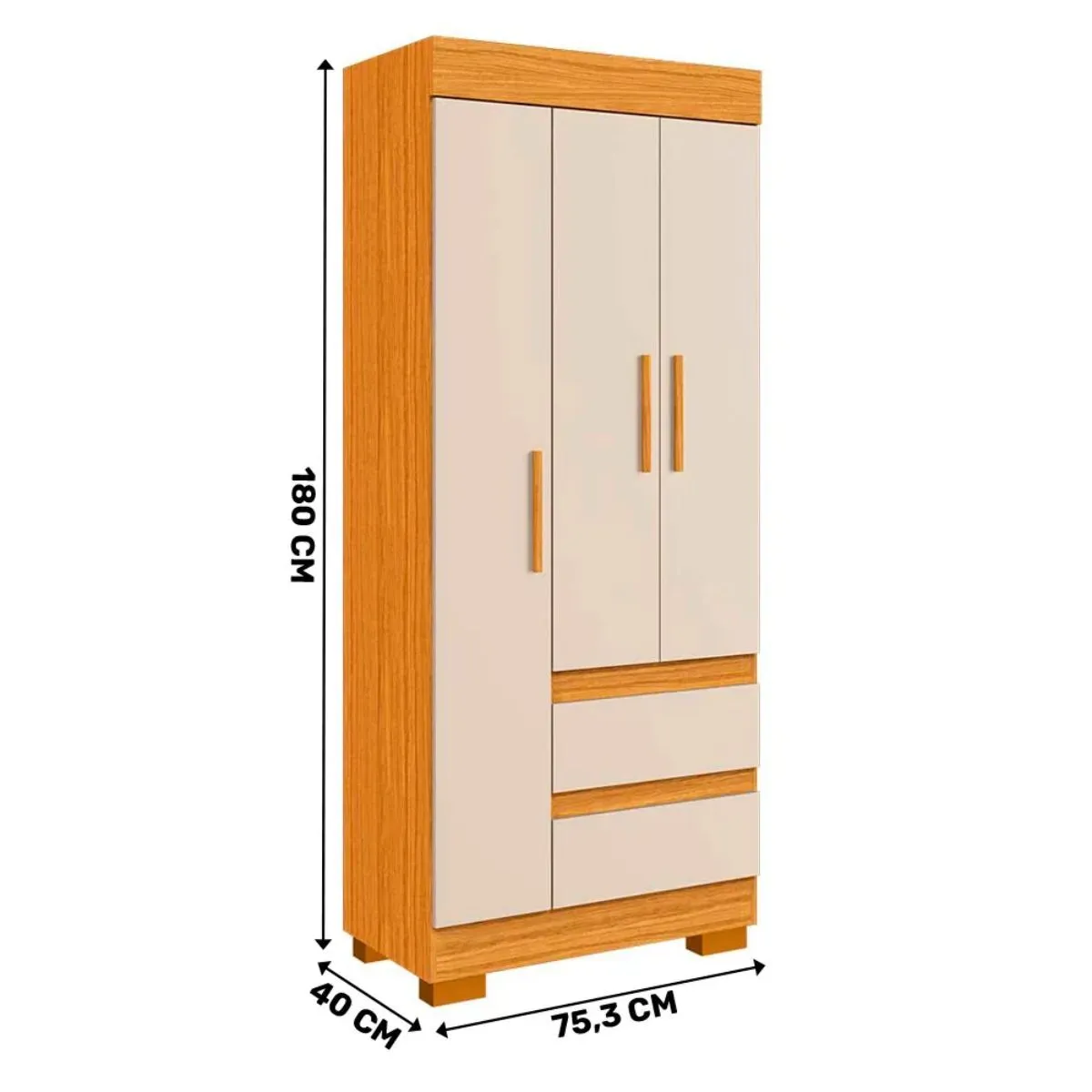 Guarda-Roupa Solteiro 3 Portas 2 Gavetas Maya Cinamomo Off White ACP