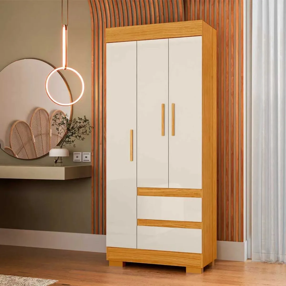 Guarda-Roupa Solteiro 3 Portas 2 Gavetas Maya Cinamomo Off White ACP