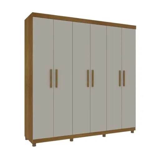 Guarda-Roupa Casal Olimpo Com Espelho 6 portas 3 Gavetas e Pés Cinamomo/Off White - Tcil