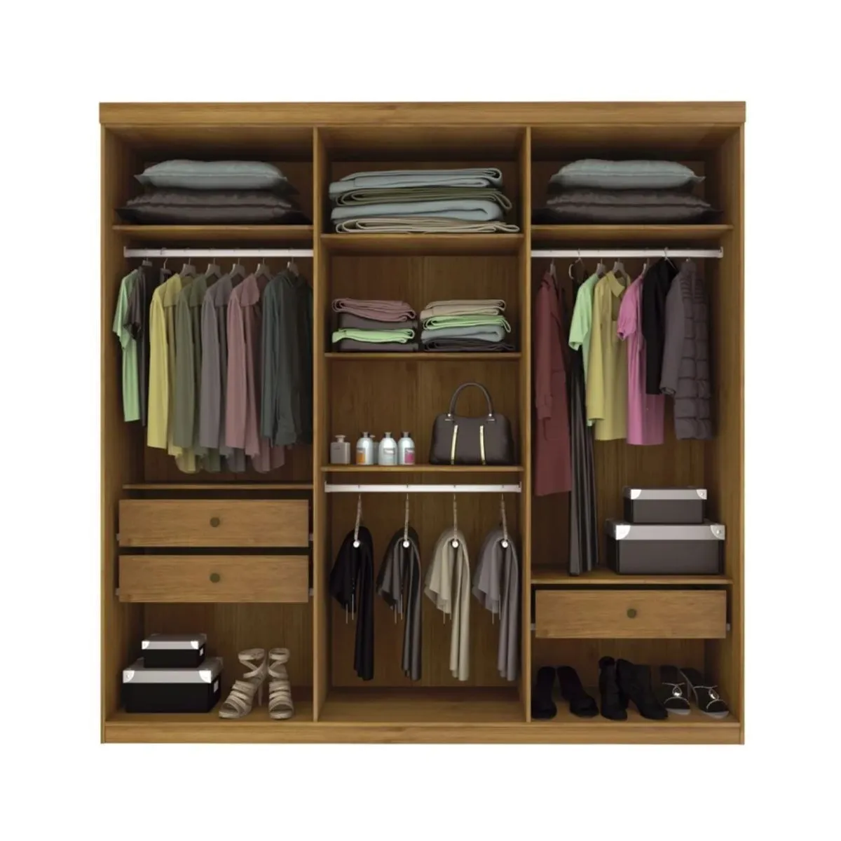 Guarda-Roupa Casal Olimpo Com Espelho 6 portas 3 Gavetas e Pés Cinamomo/Off White - Tcil