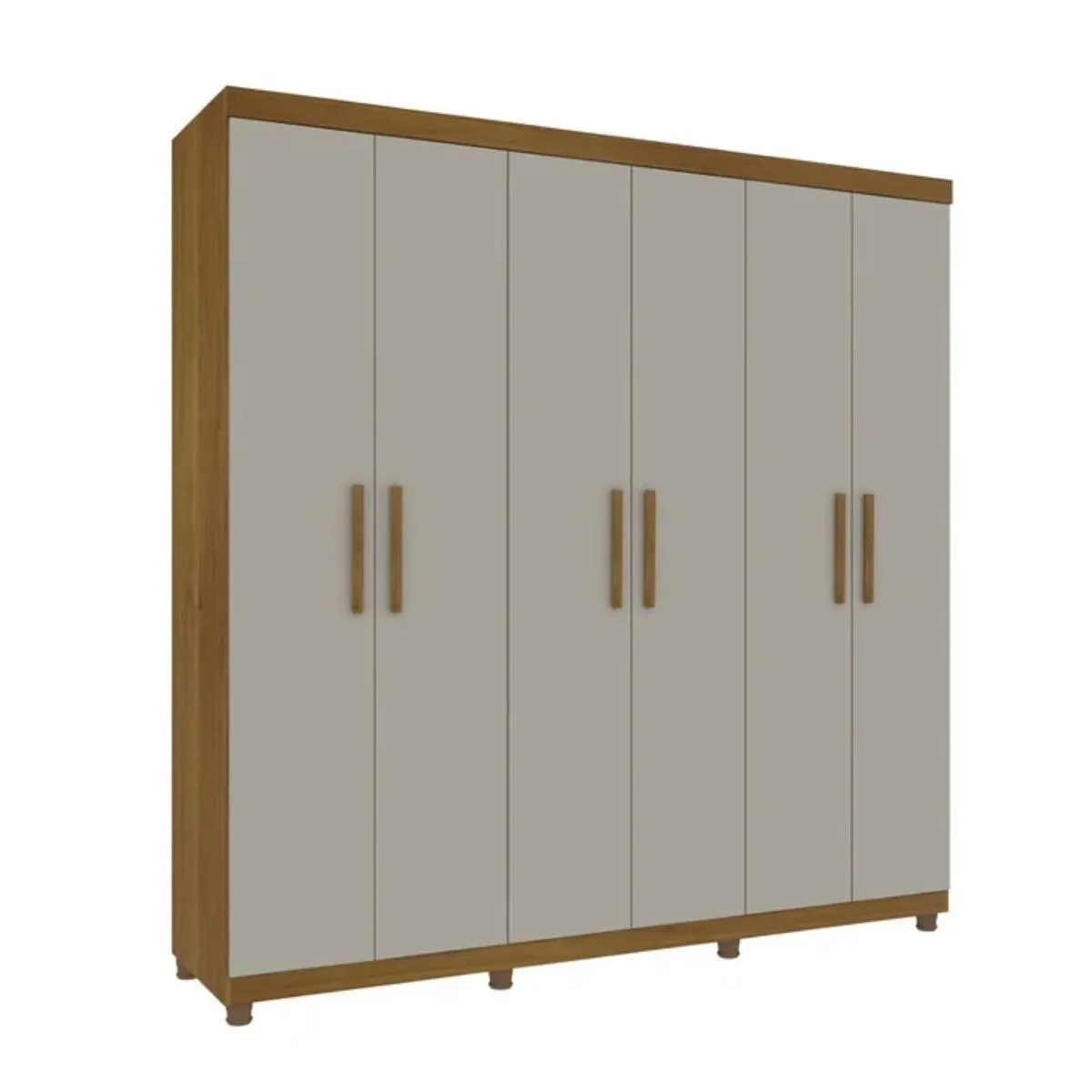 Guarda-Roupa Casal Olimpo Com Espelho 6 portas 3 Gavetas e Pés Cinamomo/Off White - Tcil