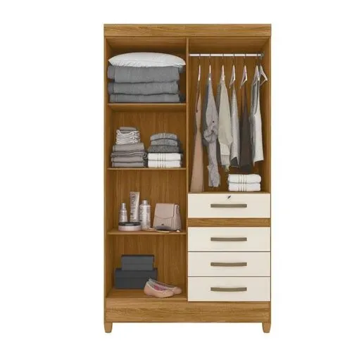 Guarda-Roupa Solteiro Sobral 4 Portas 4 Gavetas Com Espelho 870032 Freijó Off White