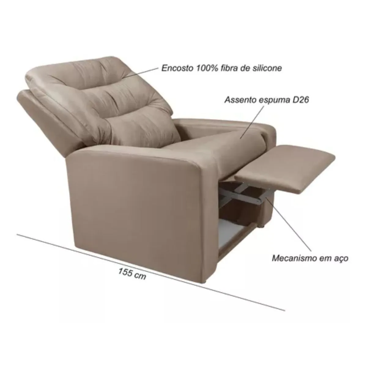 Poltrona Decorativa Reclinável Paris Plus Tecido B Torck Velushine A192