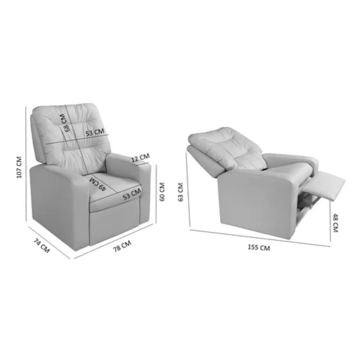 Poltrona Decorativa Reclinável Paris Plus Tecido B Torck Velushine A192