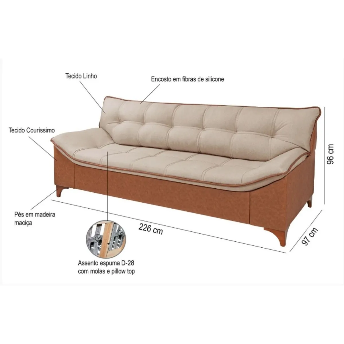 Sofá Veneza Madero 3 Lugares A 201/856